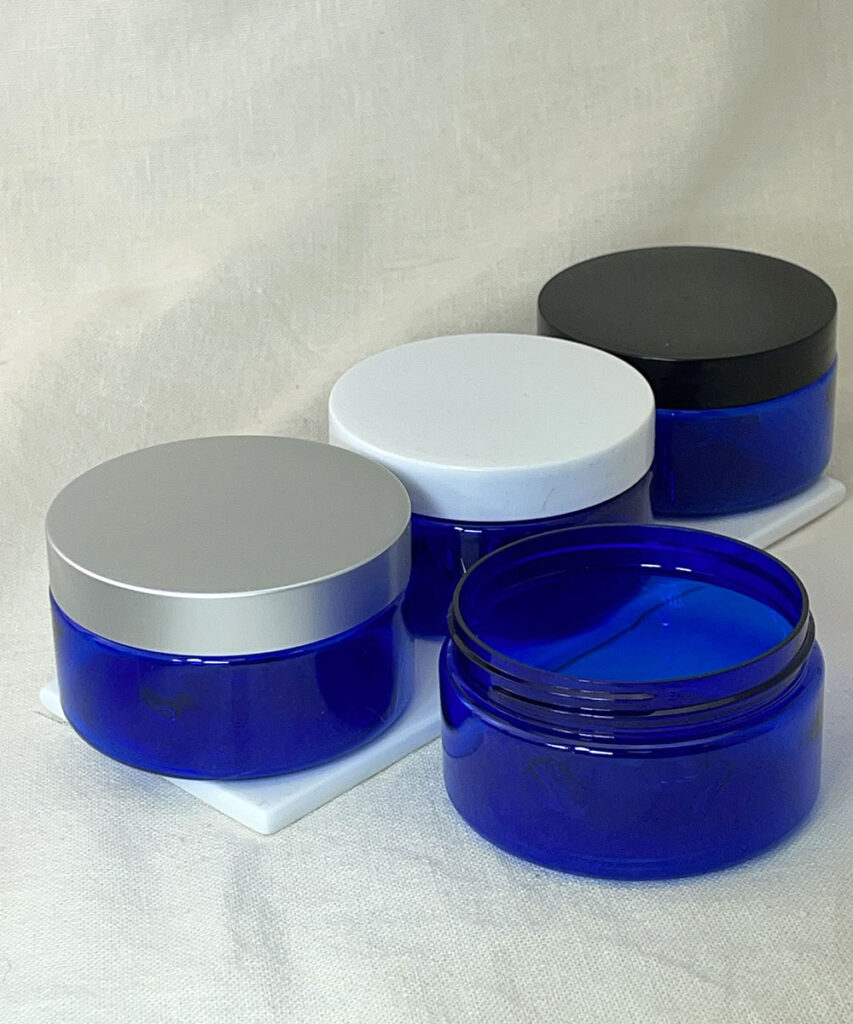 PET Boston Round Nicki Jar Cobalt Blue 250ml With Various 89mm Lids