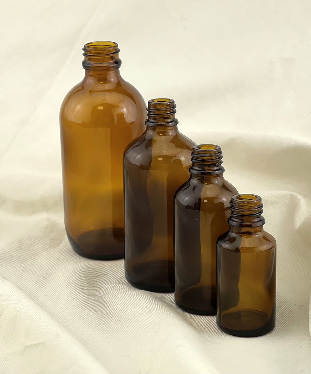 Amber Boston Glass Bottles Various sizes - Lotus Oils New Zealand