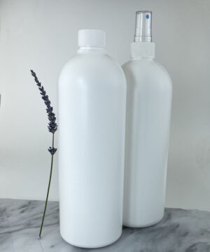 1 Litre White Boston HDPE Plastic Bottle with White Cap or White Spritzer (28mm)